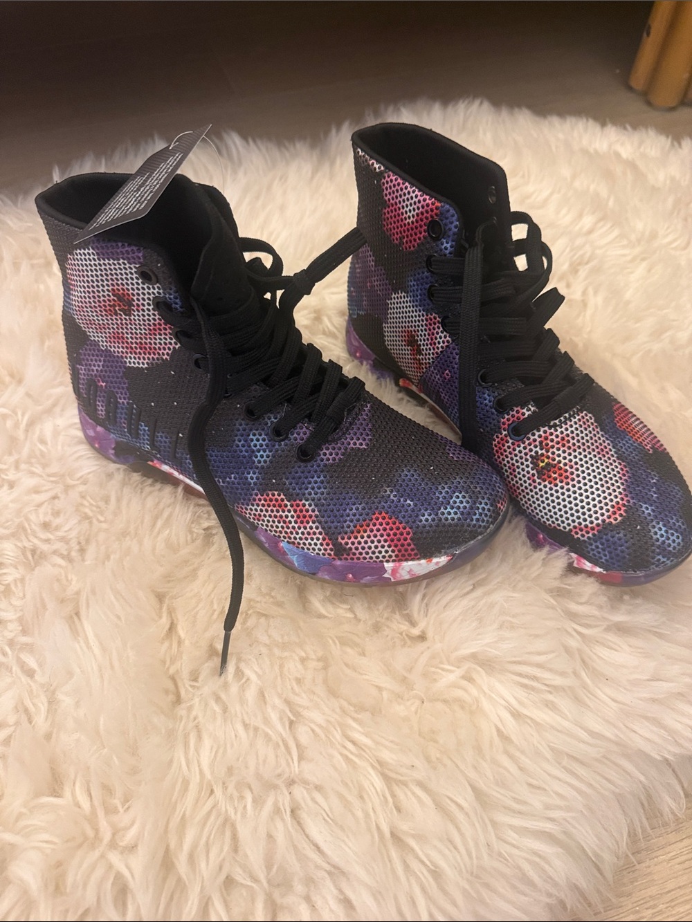 NO BULL NEW High-Top Floral Print Athletic Sneakers - Black & Purple Size 7
